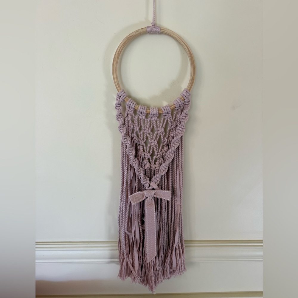 Boho Macrame Wall Art Mauve with Bow Baby Shower Dorm Nursery Girl’s Room